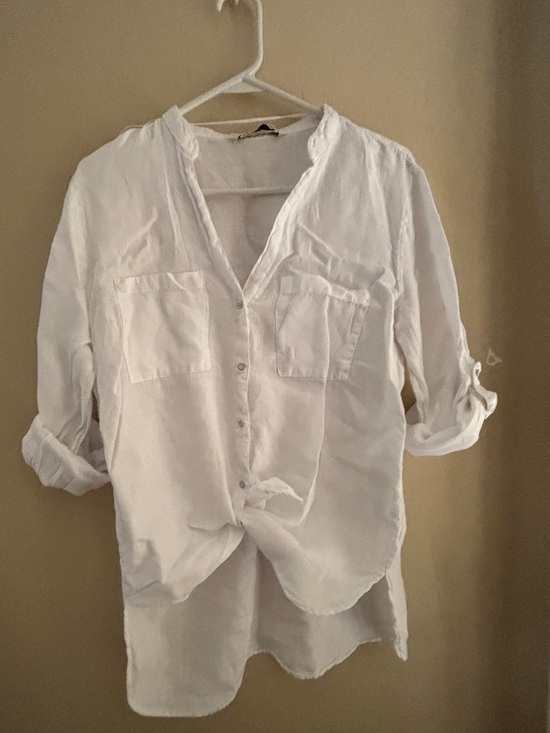 Zara Tops - Zara 100% Linen White Button Up Shirt ~ Women’s Large
